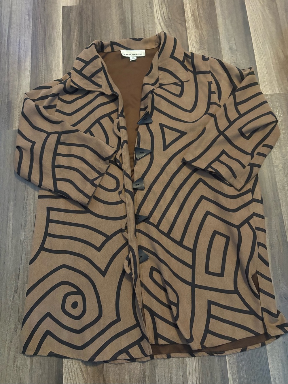 Caroline Rose Brown Geometric Button Blazer